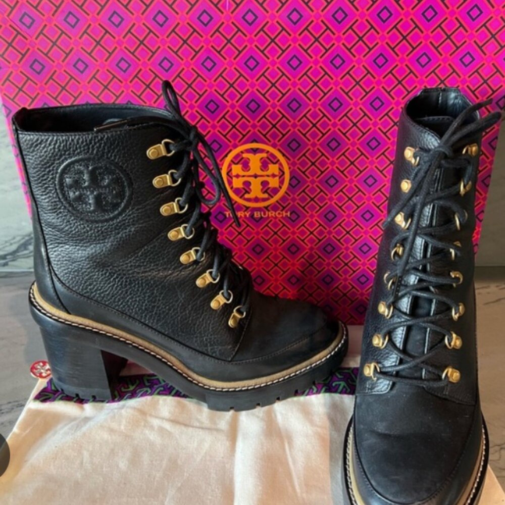 EUC Tory Burch Miller Lug Sole Ankle Boot Black 9